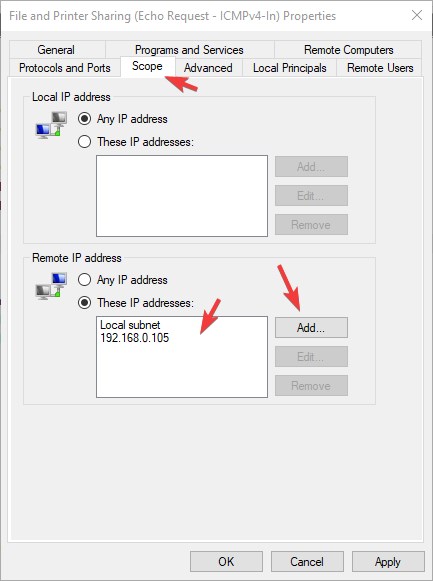 Secure Ping by adding remote ip address
