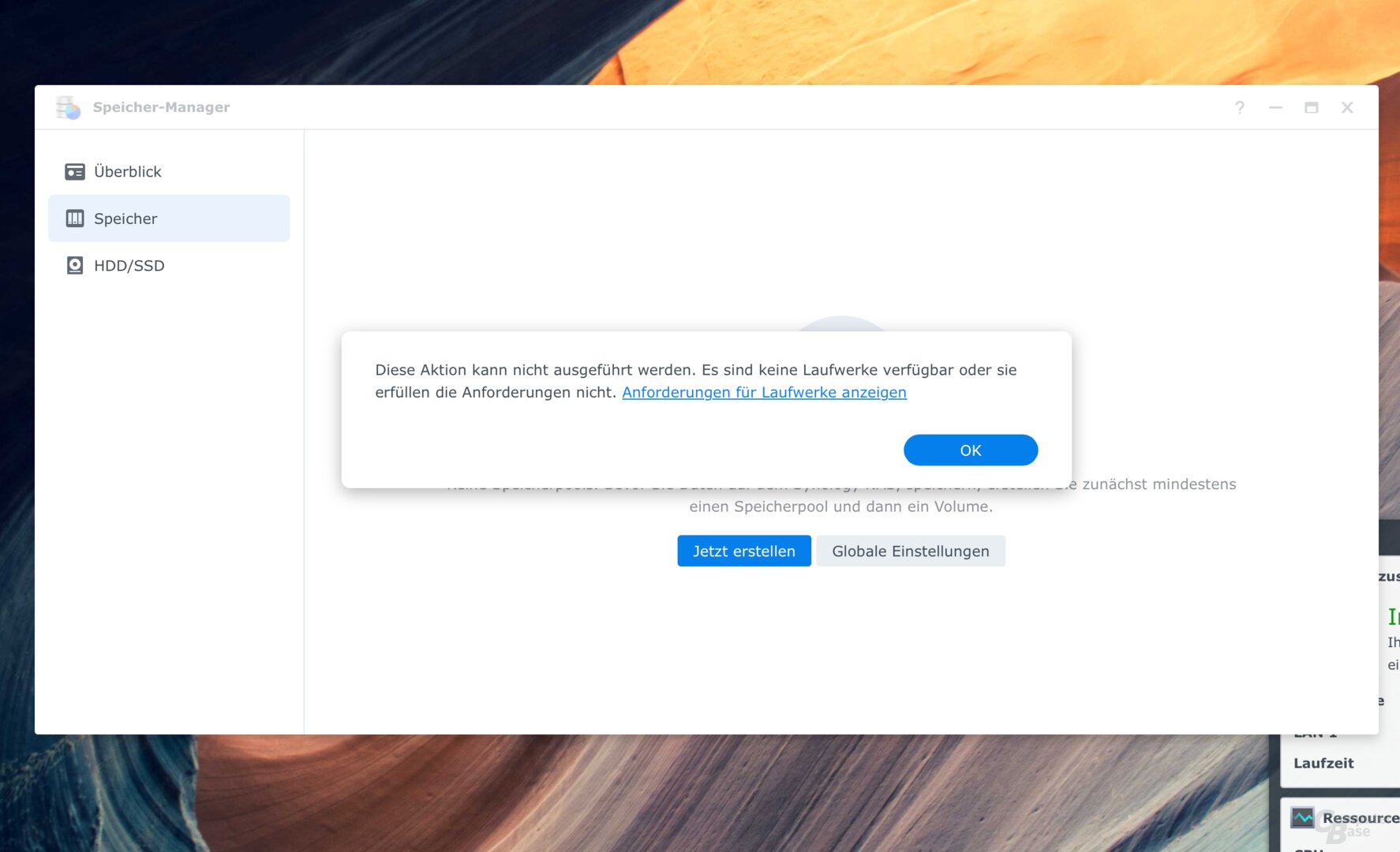 Ein Speicherpool kann aber noch nicht angelegt werden